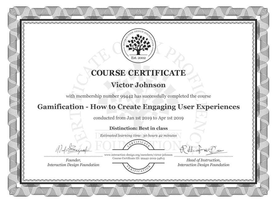 Course Certificate example