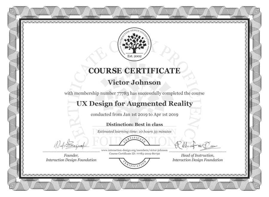 Course Certificate example