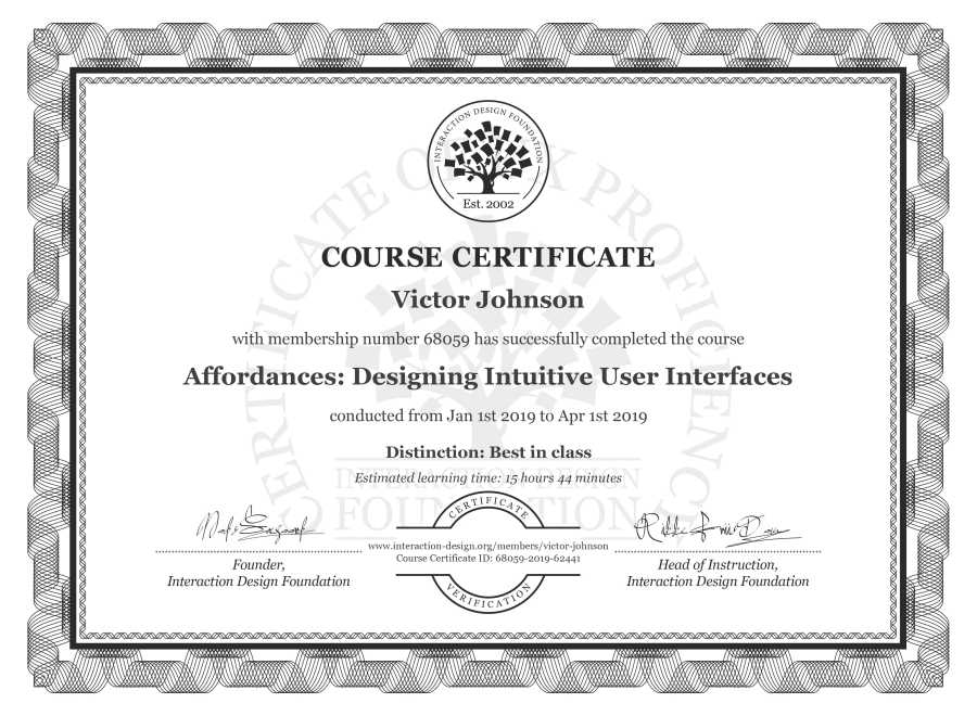 Course Certificate example
